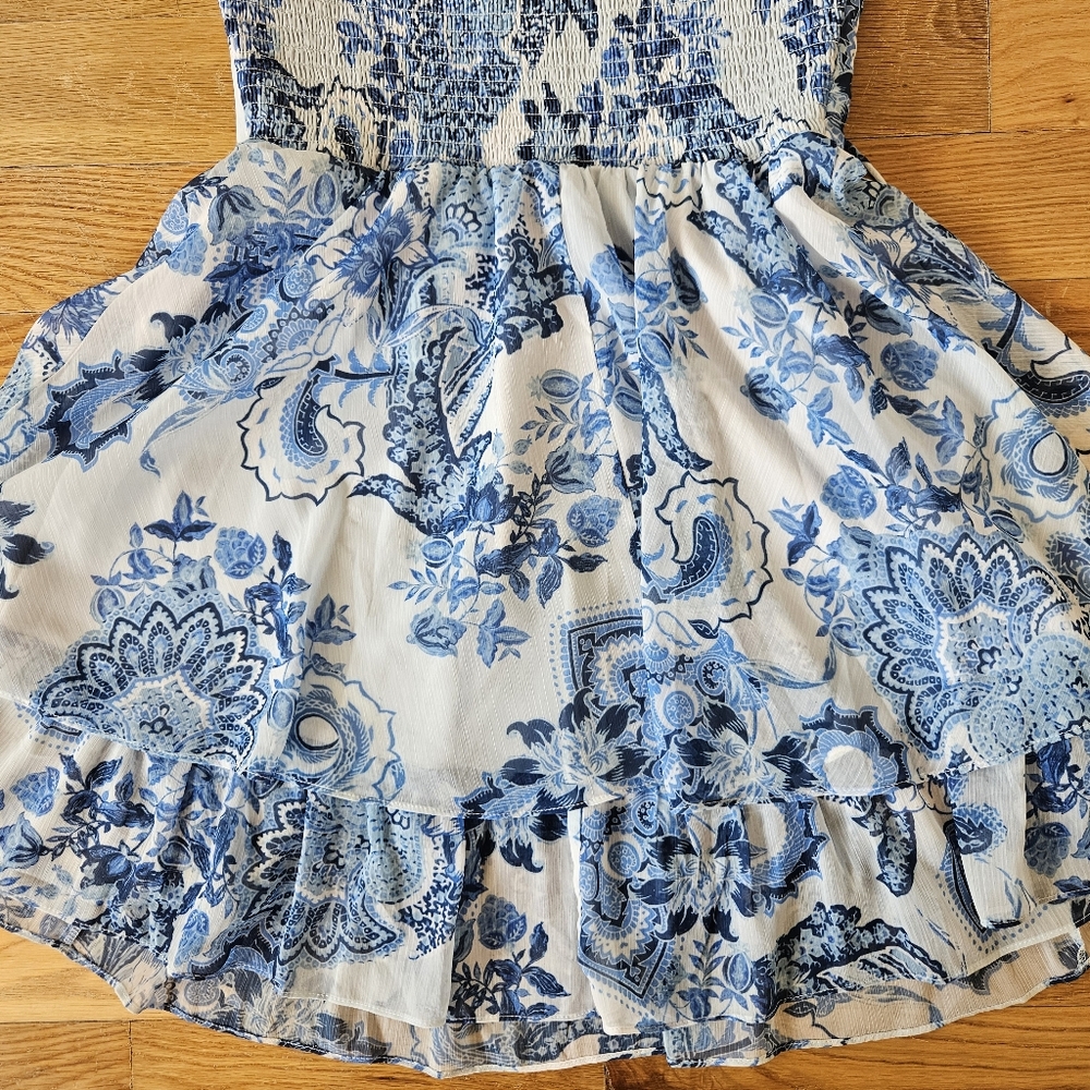 GUESS Blue Floral Dress Puff Sleeve  Size M - Picture 12 of 15